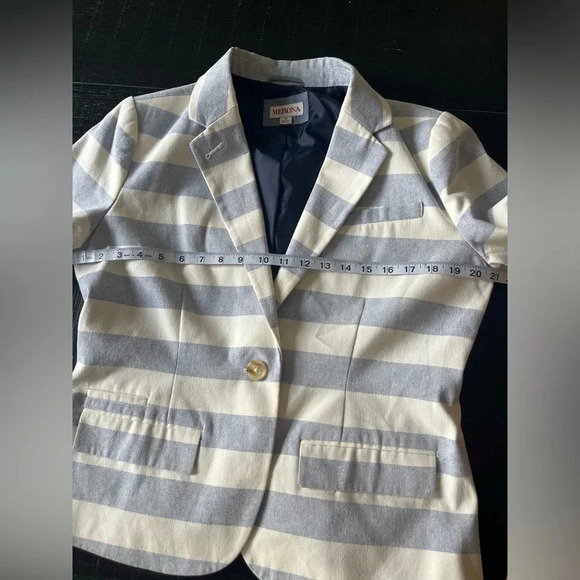 Merona Blazer Jacket Striped Blue White Coastal Size 12 - Picture 4 of 8